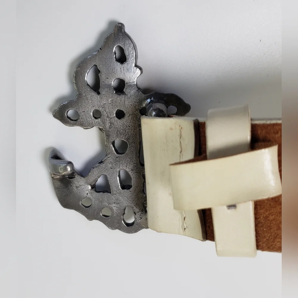 Paul Smith Off White Leather Belt with Anchor Buckle